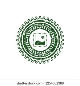 Green picture icon inside distress rubber stamp