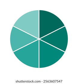 Green pie chart with 6 parts chart, 6 circle section for business presentation concept. Overall for marketing and education goal vector.