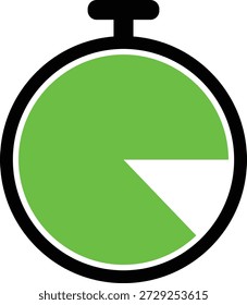Gráfico de pizza verde em um ícone de cronômetro com fundo branco