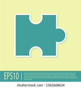 Green Piece of puzzle icon isolated on yellow background. Modern flat, business, marketing, finance, internet concept. Flat design. Vector Illustration