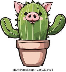 Green Pig Cactus art illustration svg