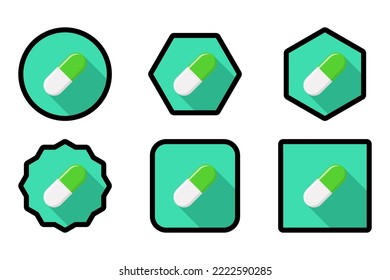 Green Pill Capsule, Medicine, vector mark symbols green style. Black stroke design. Pill Capsule Icon Set.
