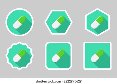 Green Pill Capsule, Medicine, vector mark symbols green style. White stroke design. Pill Capsule Icon Set.
