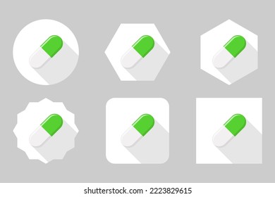 Green Pill Capsule, Medicine, vector mark symbols green style. Pill Capsule Icon Set.