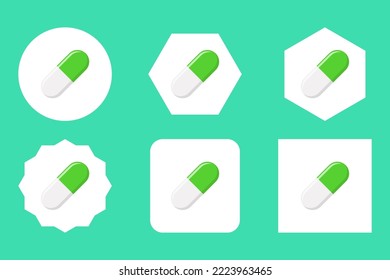 Green Pill Capsule, Medicine, vector mark symbols green style. Pill Capsule Icon Set.