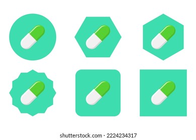 Green Pill Capsule, Medicine, vector mark symbols green style. Pill Capsule Icon Set.