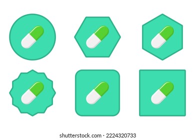 Cápsula de la píldora verde, Medicina, símbolos de la marca vectorial estilo verde. Juego de iconos de la cápsula de la píldora.