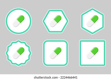 Cápsula de la píldora verde, Medicina, símbolos de la marca vectorial estilo verde. Juego de iconos de la cápsula de la píldora.