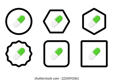 Green Pill Capsule, Medicine, vector mark symbols green style. Pill Capsule Icon Set.
