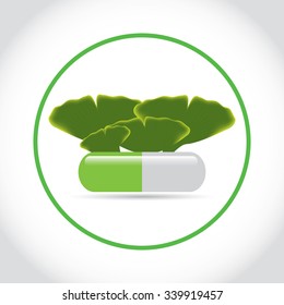 Green pill with ginkgo biloba  leafs eps10 vector