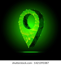 green pin on map, low poly style vector 