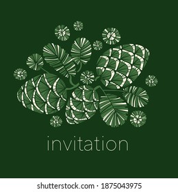 Green pine cone postcard template, Christmas and new year 2021 element for print, web, invitation, greetings.