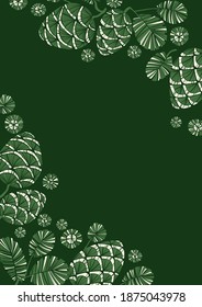 Green pine cone postcard template, Christmas and new year 2021 element for print, web, invitation, greetings.