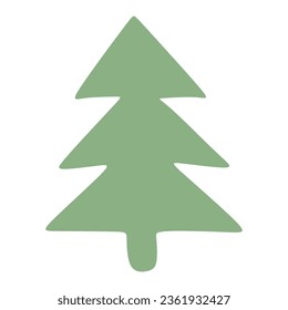Green pine or fir tree silhouette single isolated object illustration in flat doodle style. Nature clipart. Outdoor landscape forest or park design element. Simple plant shape. Tree icon or logo.
