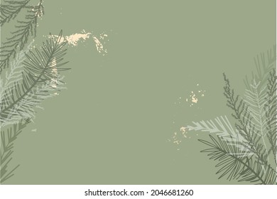 Green pine forest hand drawn  branches Christmas tree pattern with touch of glitter gold foil texture. Winter holidays chic background