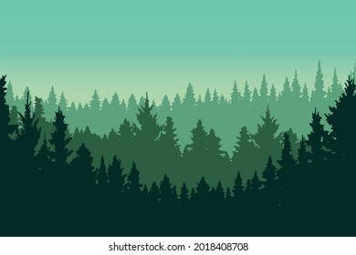Green pine forest landscape silhouette vector illustration