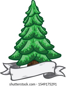 Green Pine Tree with Banner