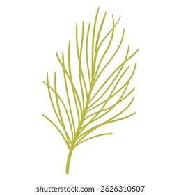 Branche de pin vert dans un style dessiné à la main. Belle décoration de branche d'épicéa pour cadres de Noël et couronnes. Nature ornementale. Symbole de sapin mignon. Fêtes rameau plat vert