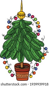 Luces navideñas del pino verde