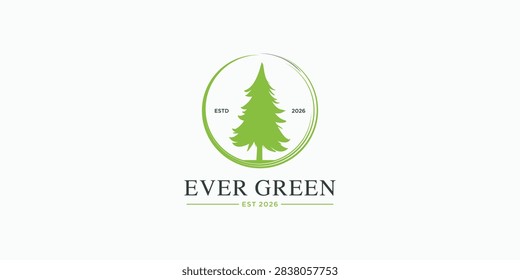 Green pine tree in circle logo