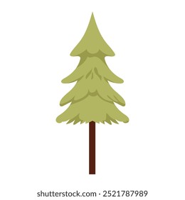 Green pine tree in flat design. Woodland spruce plant, simple fir tree. Vector illustration isolated.