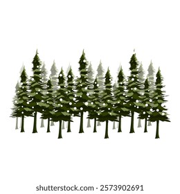 Green Pine Tree Forest With Falling Snow Illustration