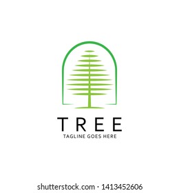 Green pine tree landscape logo design. -Vector