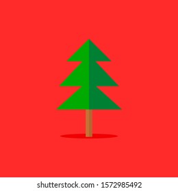 green pine tree on red background. vector illustration