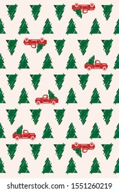 Green Pine Tree & Pickup Trucks Holiday Pattern