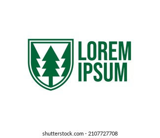 Green Pine Tree Shield Logo Concept Vector Illustration