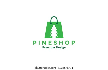 green pine tree with shopping bag logo vector symbol icon illustration design