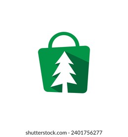 Green pine tree with shopping bag logo vector symbol icon illustration design