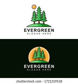 green pine tree with sun modern logo design vector template