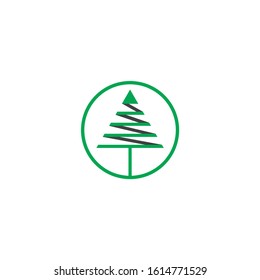 green pine tree triangle ribbon circle symbol logo vector
