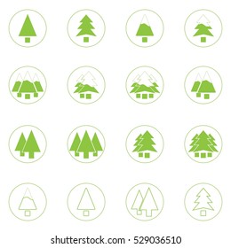 Green pine vector set icons 