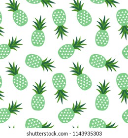 green pineapple with triangles geometric fruit summer tropical sweet pattern on a white background seamless vector.