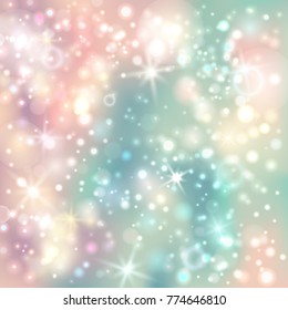 Green and pink abstract glitter background with bokeh defocused light and stars. Shiny silver lights