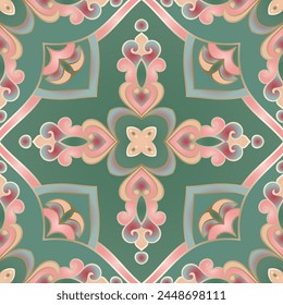 Green and pink abstract ornament. Seamless pattern for wallpaper, textile, carpet and any surface. 