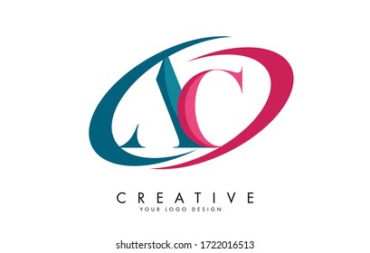 Green and Pink AC A C letters logo with Swooshes Design. Alphabet initials and abstract vector illustration with letters A and C. 