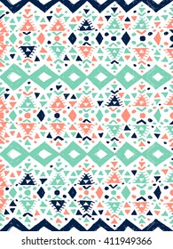 Green pink Aztec tribal mexican seamless pattern. Hipster boho chic background. Trendy layout. Art luxury print, backdrop, paper