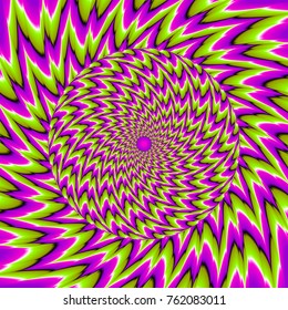 Green and pink background with the rotating sphere. Spin illusion.