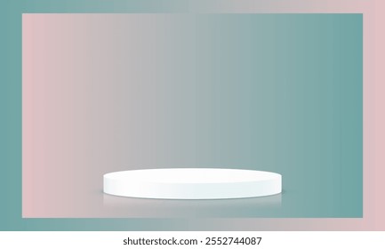 Green and pink background vector 3d with white podium. 3D abstract studio room with pedestal podium. Space for selling products on the website. Vector illustration.