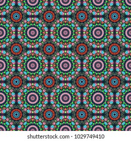 Green, pink and blue Indian floral paisley medallion. Ethnic Mandala seamless pattern. Vector Henna tattoo style. Can be used for textile, greeting card, coloring book, phone case print.
