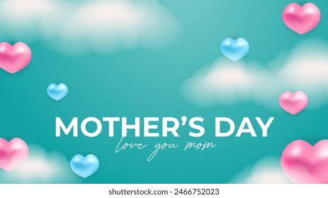 Verde rosa y azul Vector hermoso feliz día de la madre con el amor y el fondo del corazón. Afiche del evento del día de la madre feliz para la Plantilla del diseño del saludo y la celebración del día de la madre