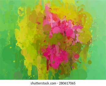 Green and pink brush strokes background. Vector version