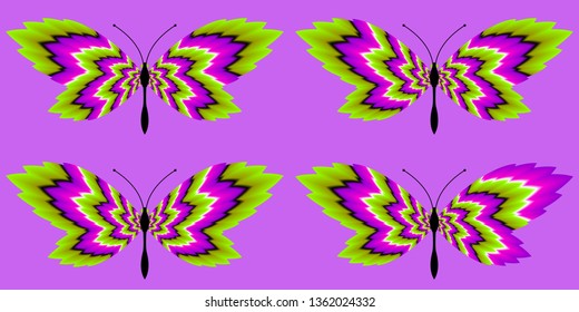Green and pink butterflies. Motion illusion.