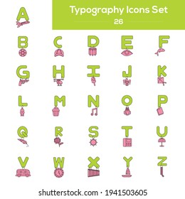 Conjunto de colores verde y rosado del icono de la tipografía en estilo plano.