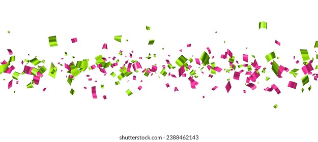 Green and pink cut out foil ribbon confetti background. Design element for web, cards, flyers, invitations. Vector illustration.