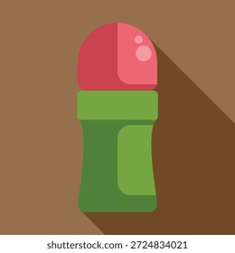 Palillo verde y rosado del desodorante que echa la sombra larga en el fondo marrón, diseño plano simple del producto de la higiene