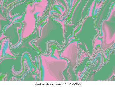 Green and pink digital marbling background. Liquid surface backdrop. Pastel palette suminagashi vector for web design or festival invitation. Fluid color pattern. Traditional Turkish ebru technique